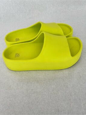 Neon Yellow/Green Slide Sandals for Women - Cushioned Platform Comfort